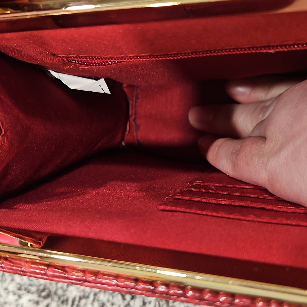Isaac Mizrahi Red Crocodile-Embossed Clutch - Picture 11 of 12